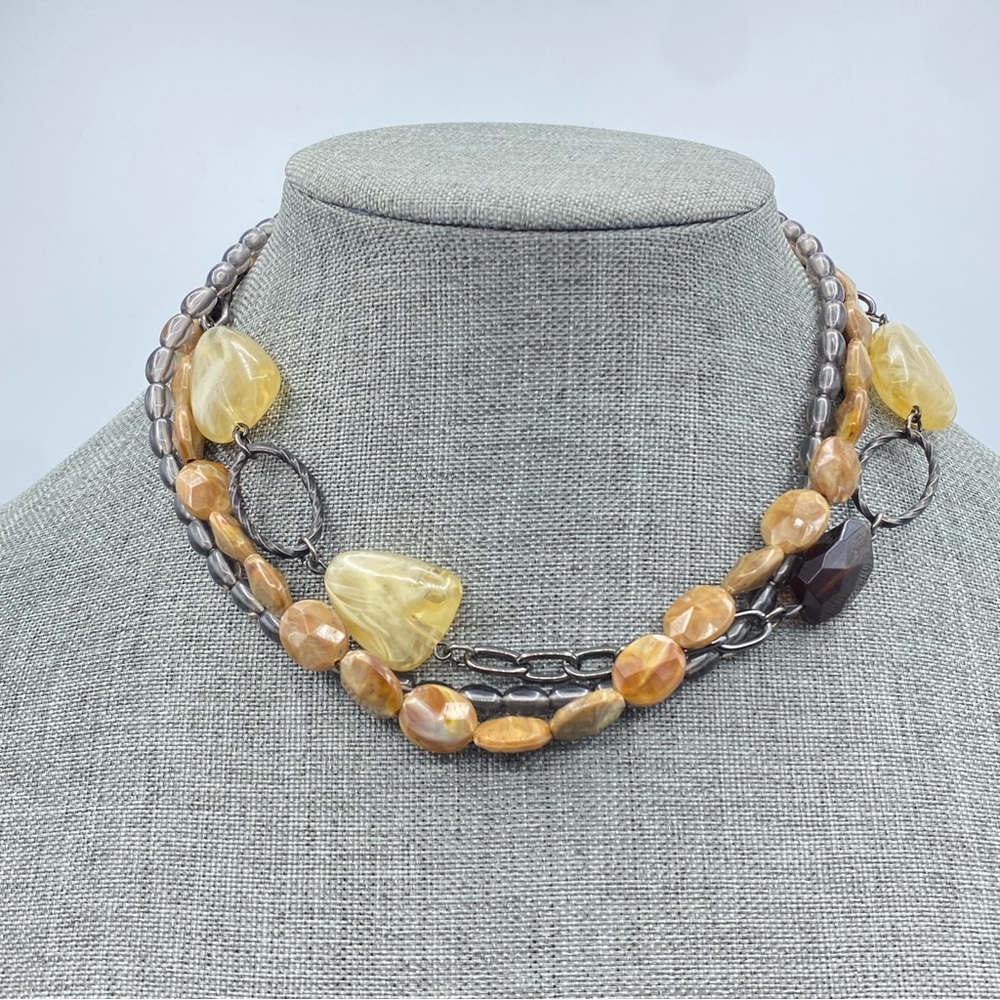 Signed Cookie Lee Faux Stone Necklace Multi Strand Lucite 3-Strand Faux Jasper